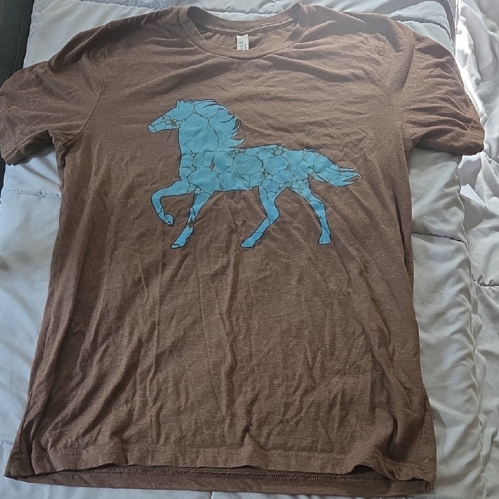 Bella Canvas Brown Tee with Blue Horse Design